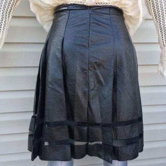 NWT! Stunning Faux Leather Pleated Skirt with Mesh Inserts. - Picture 3 of 7